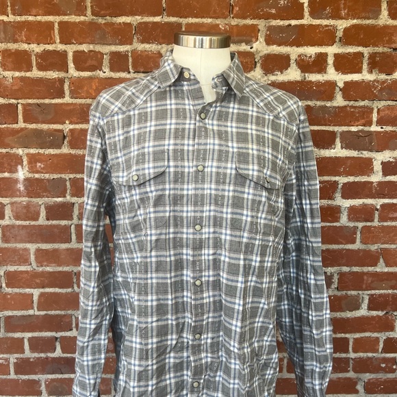 Lucky Brand Shirt Men’s Size Large Grey and White Plaid Snap Button Up - Picture 5 of 7
